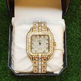 Luxury Golden Cartier-Style Watch – Master Lock | Iced-Out Dial